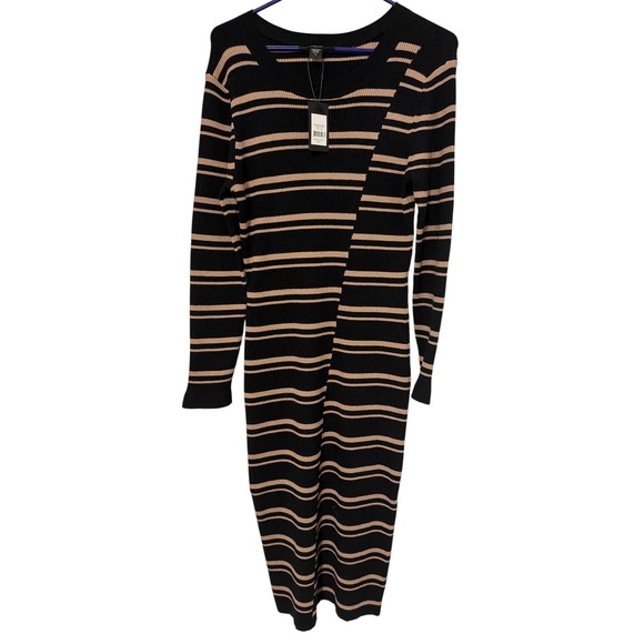 Arna York Collection Dresses & Skirts - Arna‎ York Collection Marly STR Sweater Dress Black Biscuit Striped Midi Size 16